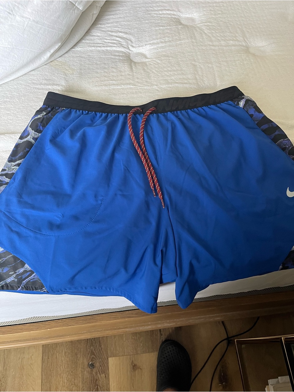 Men's Blue Athletic Shorts with Camouflage Side Panels